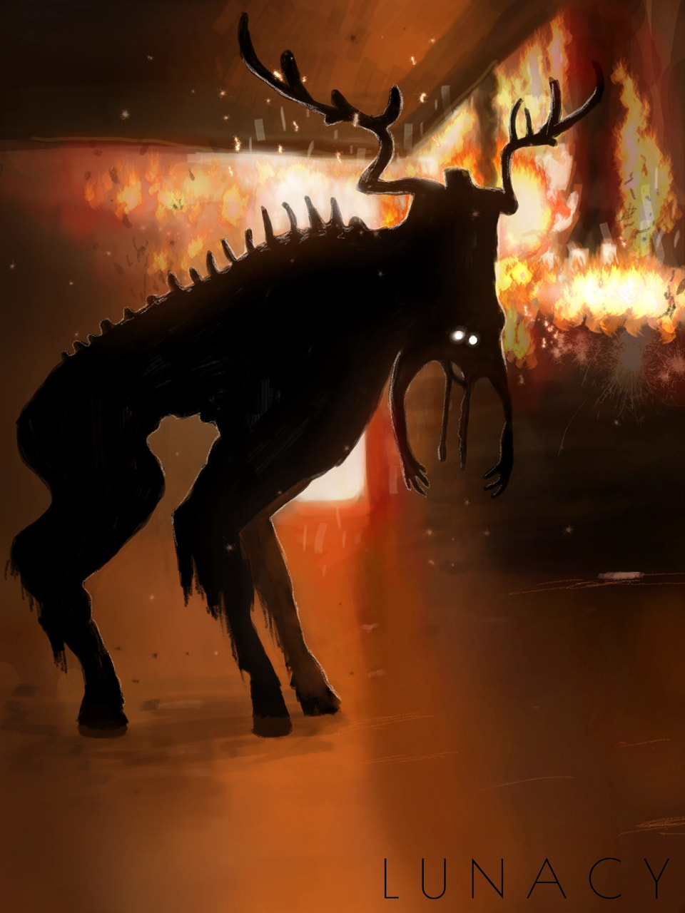 coolest creature ever!! from "the ritual". It's a norse shape-shifting god, an offspring of Loki and it's living in a swedish forest #mymythology #Fridayswithsketch #100PercentSketch #sonysketch #mythology #loki #god #fire #creepy