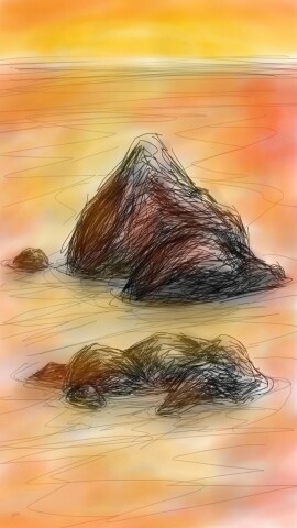 Rocks in the sea. There's so relaxing to see the waves moving pacefully while the sun is hiding in the horizon #Relax #Inktober2016 #Inktober #Sea #Rock