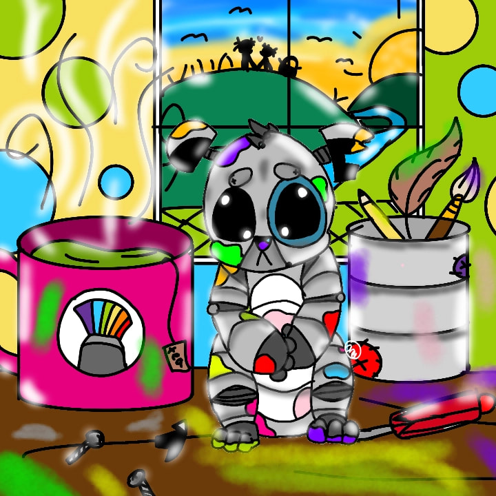#myRobot #fridayswithsketch My little robo fwend!! He got to the paint... again.... (This took soooo long!!!)