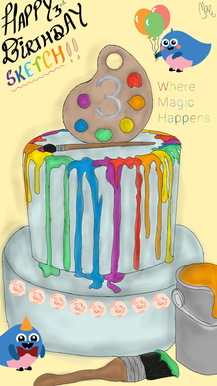 (repost) Happy Birthday ‪@sonysketch‬ . I have been in this community for over 1 year and it gets better every time, this is where I started drawing and it became a hobbie .#sonysketch #birthday #Otto #Cake #sketch #sketchbday