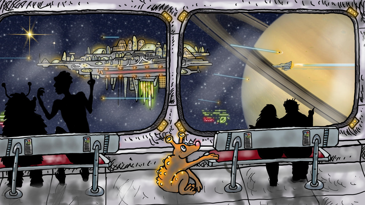 "We will soon be docking at Saturns Pearly Palms Pleasure Complex. Thankyou for flying with InterSat Space Lines. Please keep your bags with you at all times...... or you will be electrocuted." 🚀🌴😁😁. #pearlypalms #futurechallenge #Sonysketch