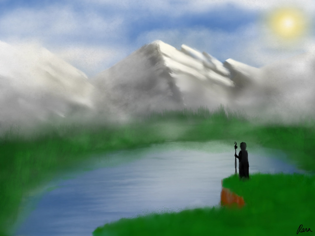 Random mountain scenery. #Mountain #lake #Scenery #MyMythology (because he's a sorcerer?) #fridayswithsketch #naturechallenge
