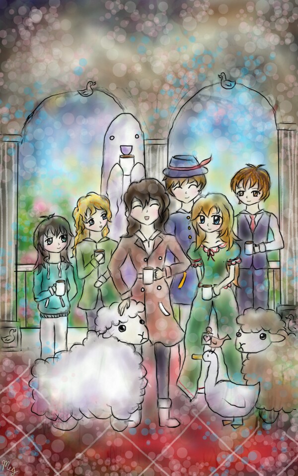 I've gathered up my friends from my older drawings for coffee ☕, and to thank you all for following me! Over 1100 followers- I never thought I'd get here! Thank you all so much for your interest in my art 😘