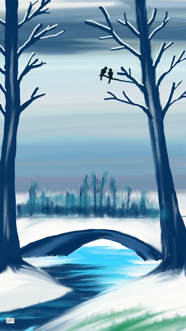 #dailydecember.  #smudgetoolchallenge.  #snow on #bridge. #two #birds.  #Amerkhan. For ‪@Kristina_ pimenova _2005‬