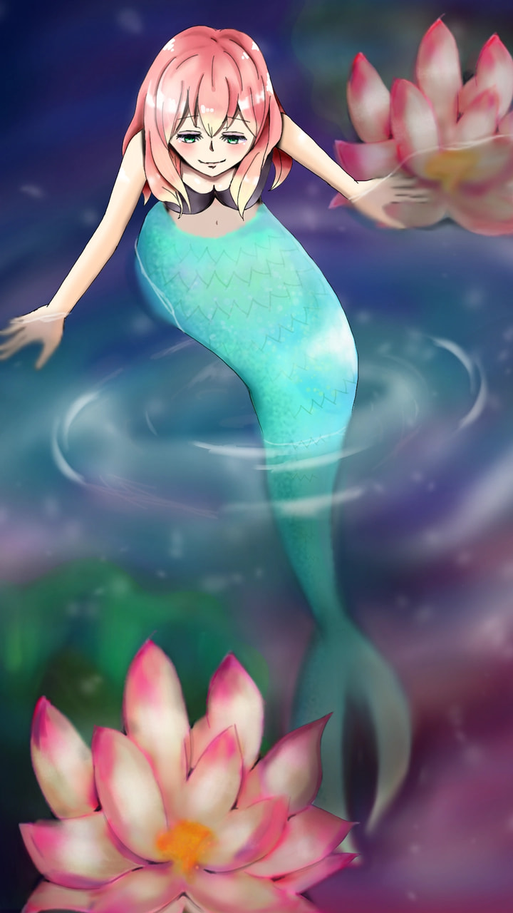 蓮の花みたいなマーメイドを描きました。擬人化…？擬魚化…？笑#fridayswithsketch #merMay