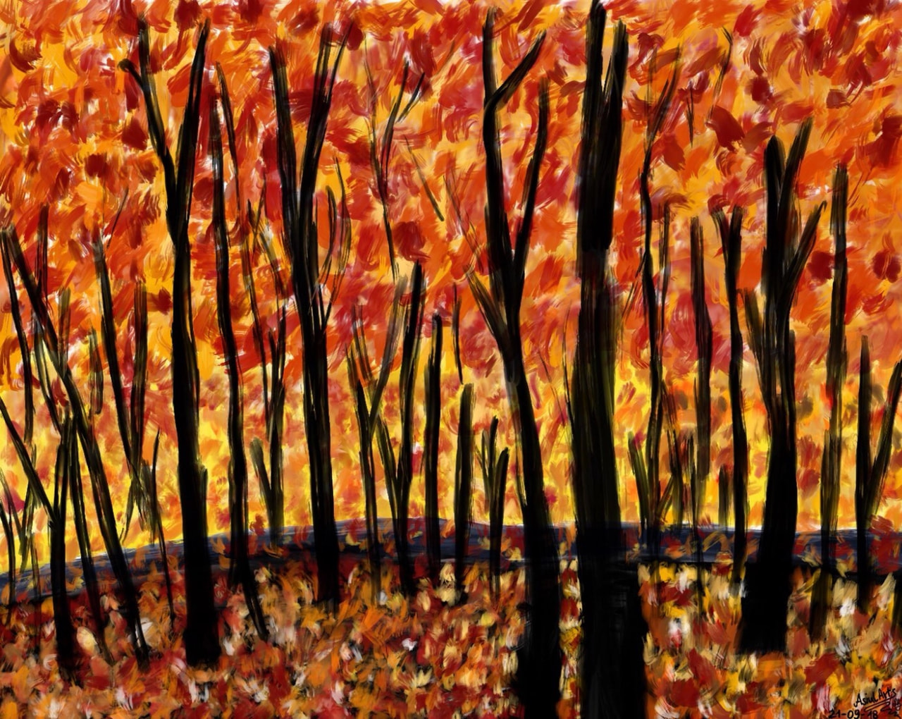 Autumn foilage fall 🍁🍂🍁 I like the colors; get ready for #Inktober2018 ;D | #made with the #newbrush #oil / #oilpastel | Love this feature 😍 | #fridayswithsketch #naturechallenge |