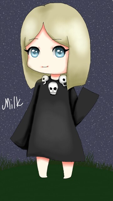Art trade with ‪@Kalemeon_‬  hope chu like it #arttrade #OC #girl #cute #chibi #skull #dark #night #kawaii