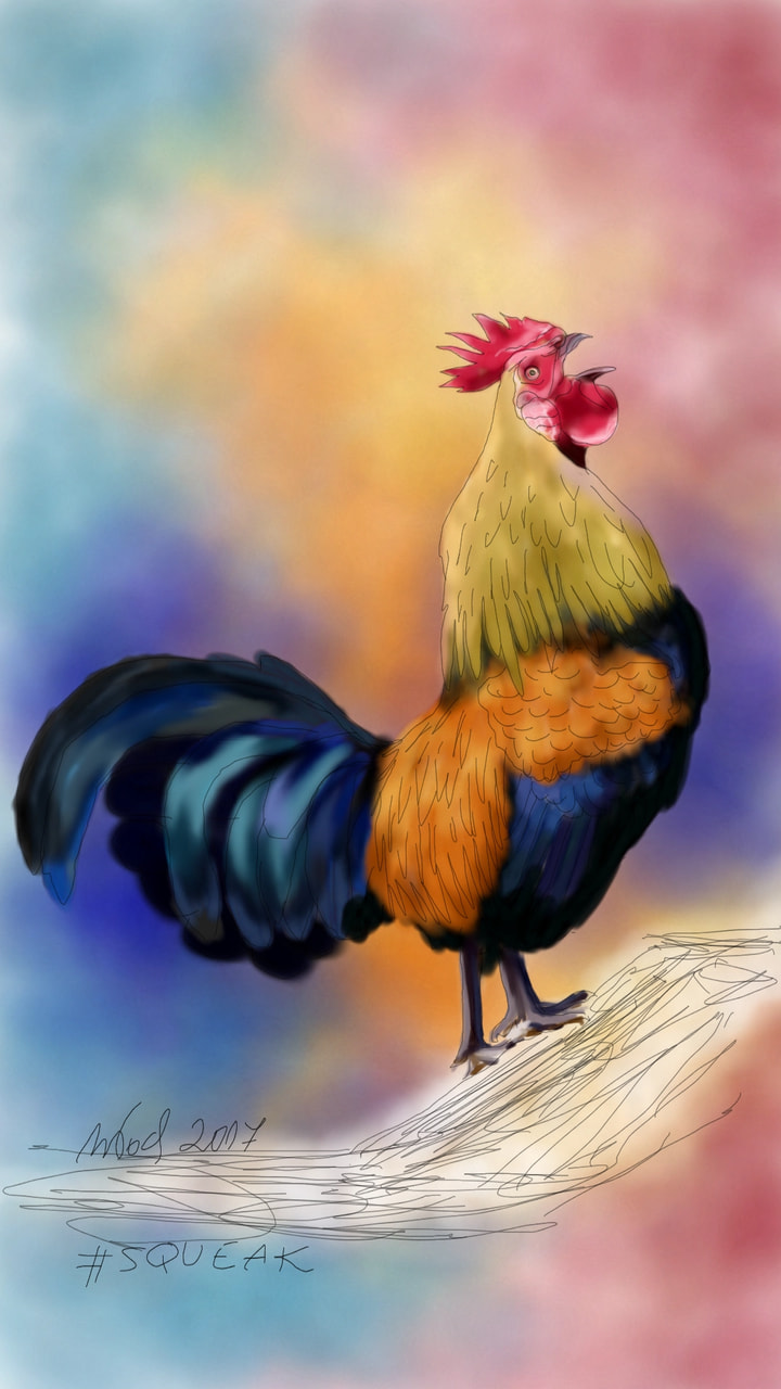 #inktober #Inktober2017 #squeak ‪@sonysketch‬ #Mała2017Inktober #rooster #watercolor Squeaking at 5 am everyday... 🏹 😂 thought for abstract first but I end up with more watercolor look.