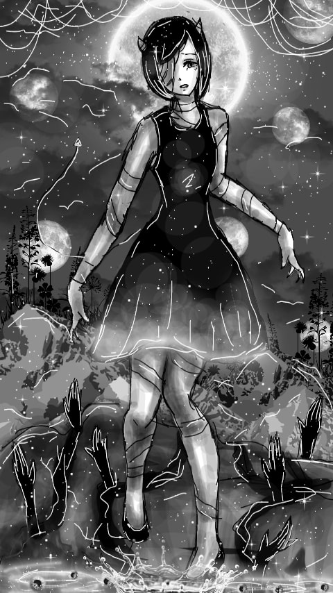 "My travel on this crooked world" #crooked #inkober2017 #oc #girl #black #white  #LOwlOc #inktober #stickers #moon ❤⭐