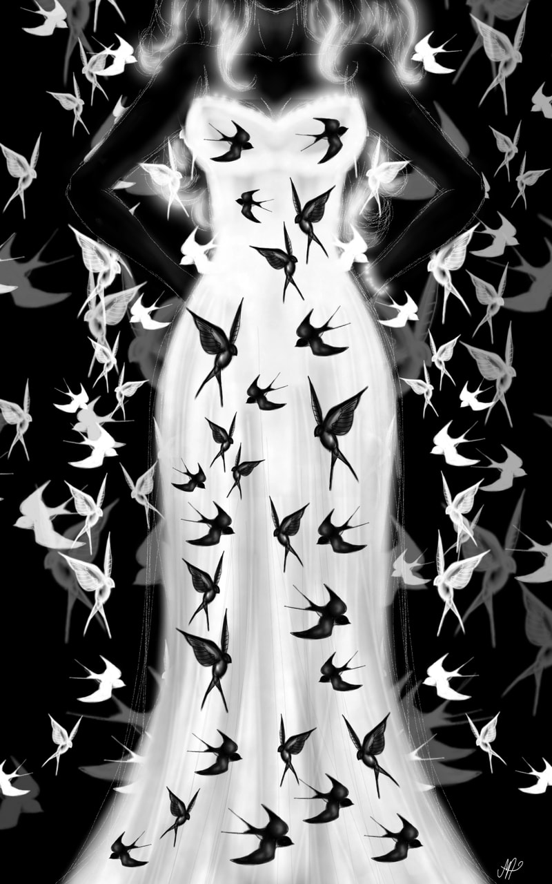 Day 1st - Swift "As swift as swallow" #inktober#inkober2017#swift#dress#swallow#bird#marikaaria#blackandwhite #MAft