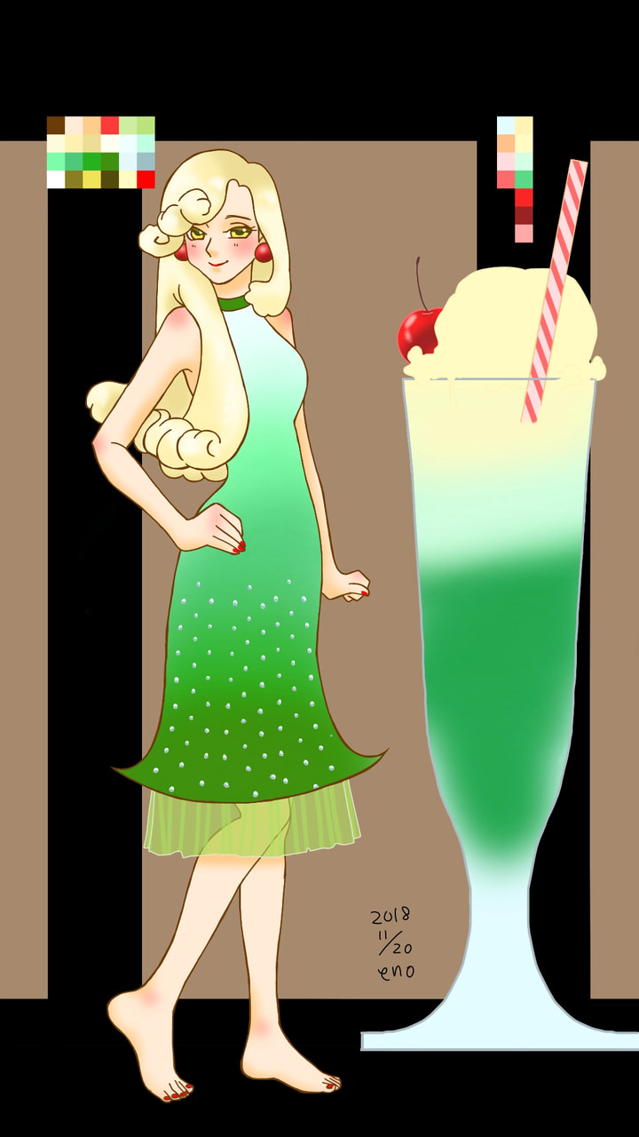 #myadoptable #fridayswithsketch #sonysketch #originalcharacter クリームメロンソーダちゃん🍹 Cream melon soda juice🍹