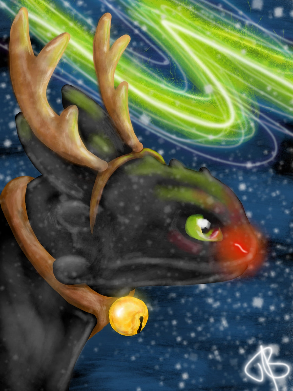 Merry Christmas everyone! #reinfury #winterfury #reindeer #dragon #nightfury #Christmas #snow #night #light #green #winter #wintercreature #fridayswithsketch