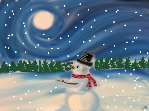 #dailydecember #snowmanchallenge #snowfall #moon #bluesky