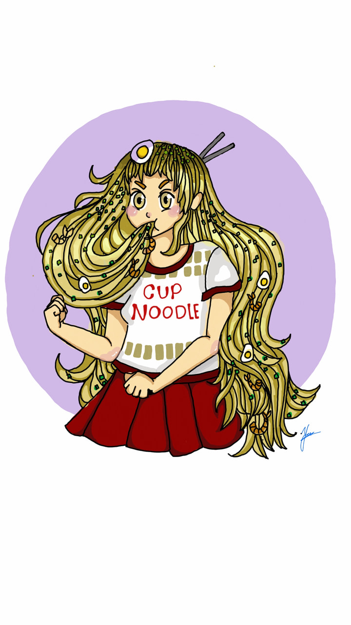 My object is cup noodles but ended up drawing Chubby girl who enjoys eating her constantly growing, endless, noodle hair :P. #sonysketch #fridayswithsketch #object #myobject #noodles #hair ‪@julie_lemony‬ #request