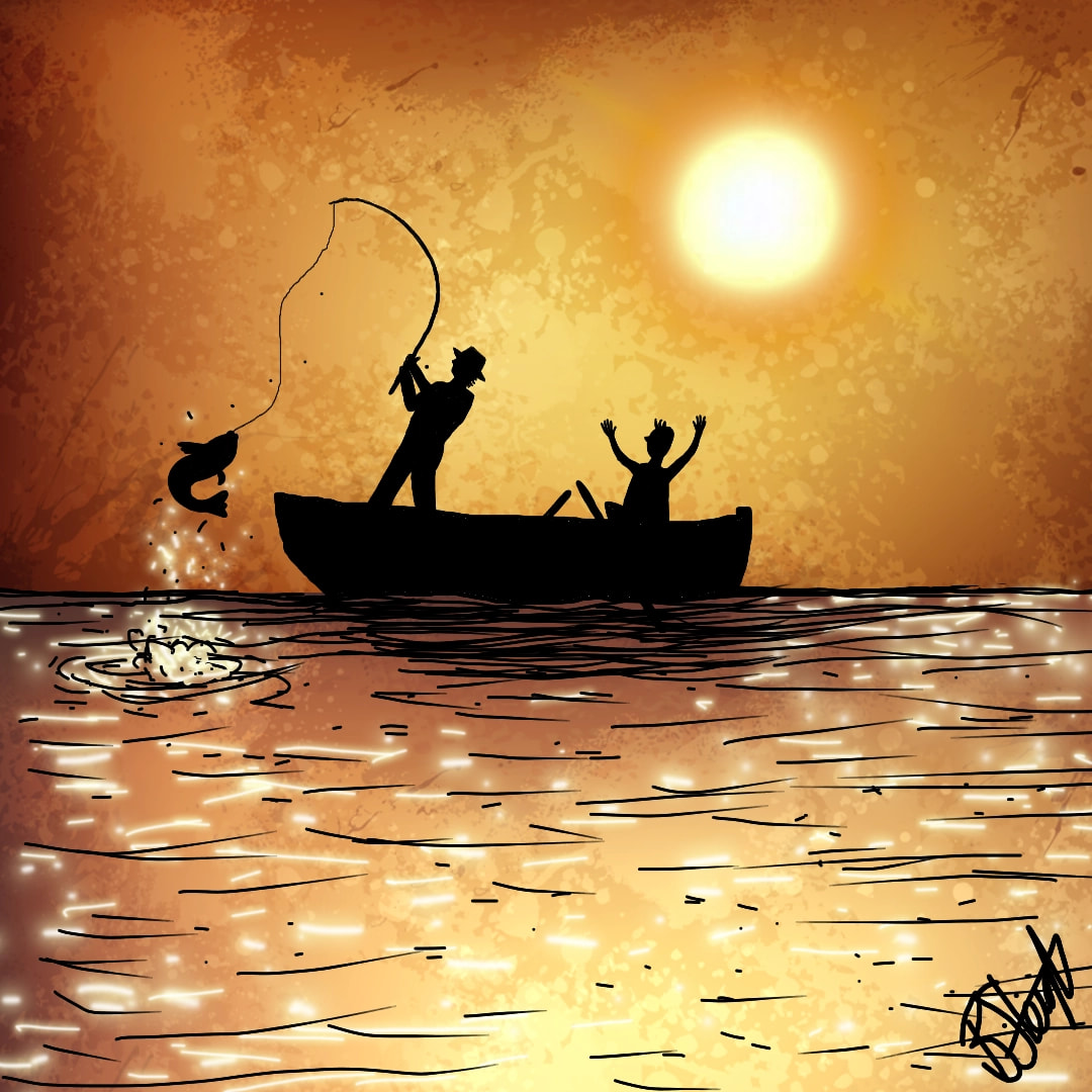 "When I was on my own I caught one this big!!"..... The classic fishermans myth. 🎣😁 #Brucesleight #mymythology #fridayswithsketch