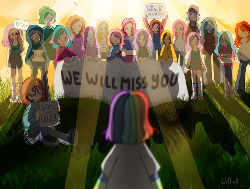 I drew real me and almost every character I've ever made to say goodbye to Sketch. We'll miss you so much. ‪@sonysketch‬#sonysketch #fridayswithsketch#sketchchan #SaveSonySketch#SaveSketch (moving to ig after sep 30 - @341fox)