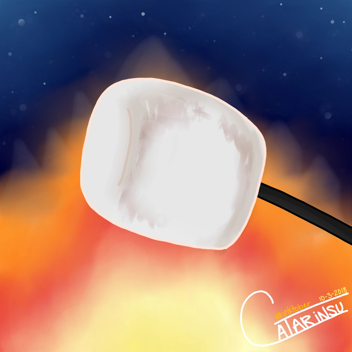 Day 3 of #inktober!! Nothing like a nice, warm, roasted marshmallow, right?! Well, right when I read the theme for today's inktober challenge, I immediately thought of roasted marshmallows! #roasted #marshmallow #inktober2018