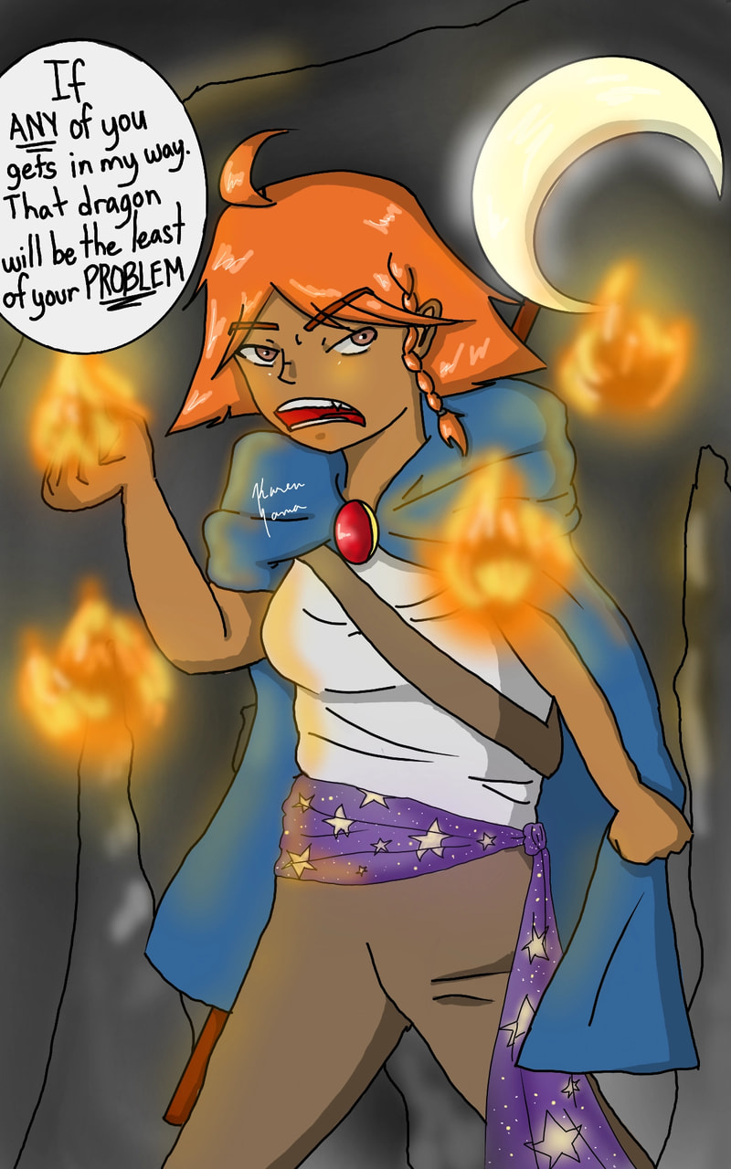 My OC 'Lostelle'. Her brash attitude, rough manners, and quick temper; people tend to forget her most powerful magic is healing magic. #portraitchallenge #fridayswithsketch #fire #magic #karensama