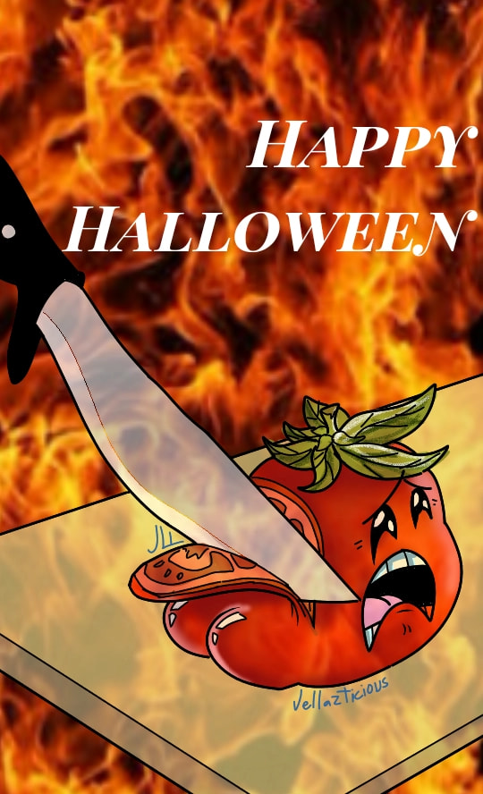 Eyyyyyyyyyyyyyyyyyyyyy too dark? Oh well! It's not like it's gonna get featured #tomato #slice #Inktober2018 #inktober #thicc #knife #fire #Jellazticious