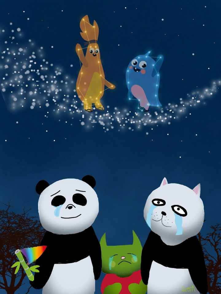 Did they disappear?  No, they became stars　　二人はいなくなったの？ううん、二人は星になったんだよ　定番のお別れシナリオ　もうあと少し…セーブスケッチは叶わぬか… #SaveSonySketch #SaveSketch #otto #axel #パン美 #OC #sonysketch #Sketch #myart #100PercentSketch