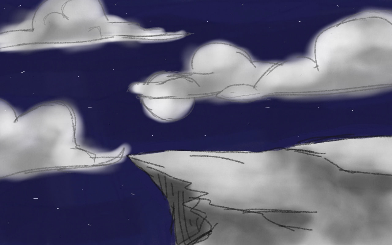 #inktober #Inktober2017 #cloud #sonysketch ‪@sonysketch‬ a cool, misty night with clouds shadowing the bright moon and a lone cliff ~       aaaaaa tysm for feature ! :"D