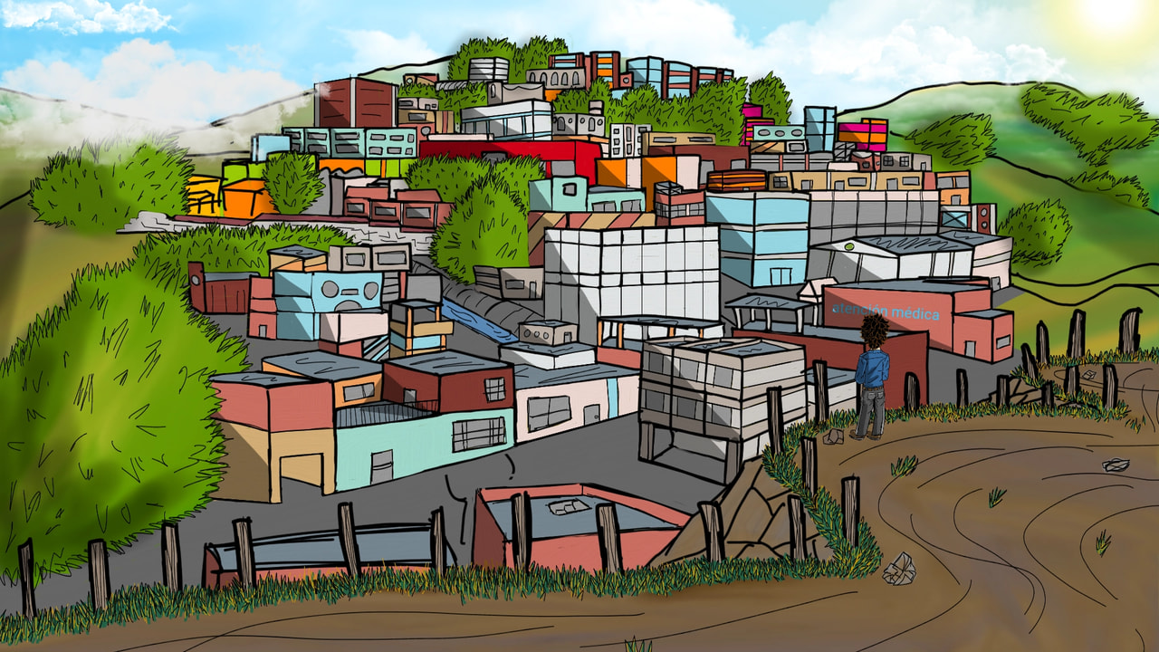 #fridayswithsketch #travelchallenge #cartoon #sketch #color ‪@sonysketch‬ when I was a kid, my family would take me to Mexico and see my relatives. I'd always walk out on the dirt road on the hill to see the hole city.
