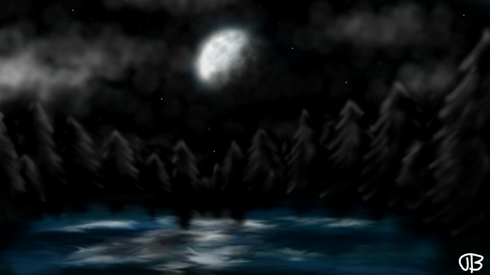 #forest #night #moon #water