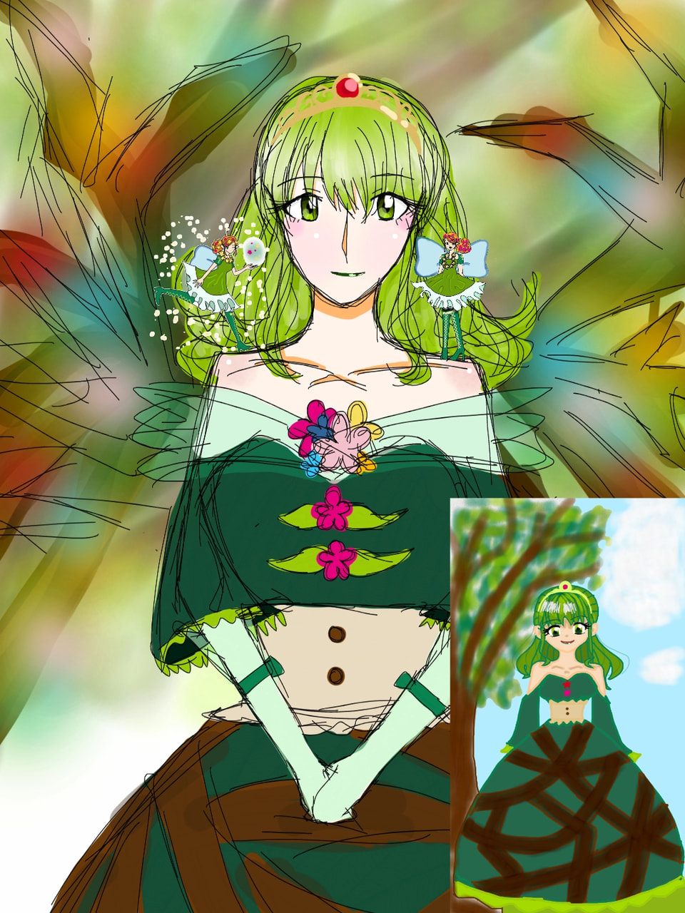 森のお姫様 #recreatechallenge #fridayswithsketch 腕は上がったはず         フラワー入ってたため上げなおし #過去絵リメイクしてみた
