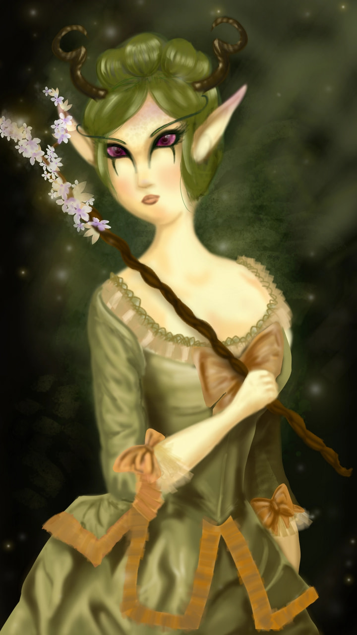 #portraitchallenge #fantasia #fridaywithsketch #Magic #fauno #druid #VintageStyle #100PercentSketch Mi mami dice que me parezco a ella... Sobre todo por los cuernos, las orejas de punta, ojos violeta y el cabello verde 😂🤣