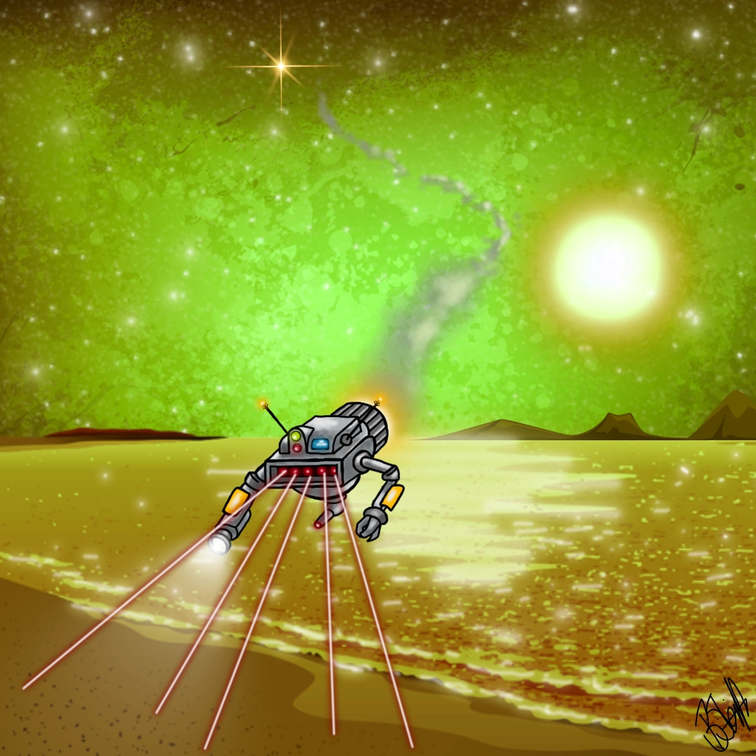 "Bleep..Bleep.. Polluted..Devoid of flora & fauna.. Dying sun.. Perfect for human habitation..Bleep.. " 🤖🚀     Well? You can't blame the probe. It is looking for a planet like the one it's come from. 😮 #myworldchallenge #fridayswithsketch #Brucesleight