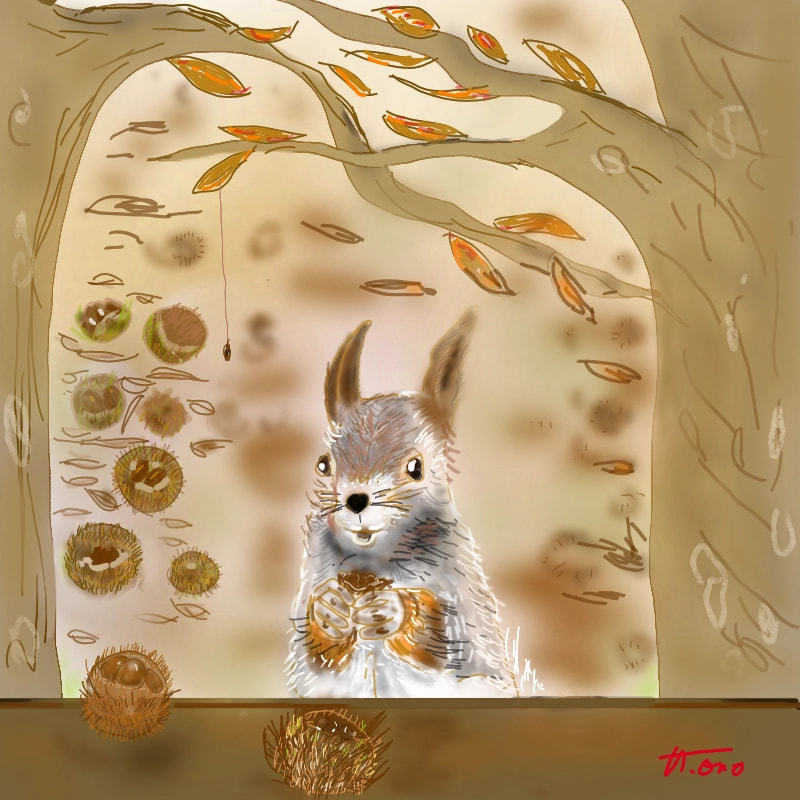 October 25  Picking chestnuts.  #prickly #sonysketch #inktober2018 #inktober #animal #onoart