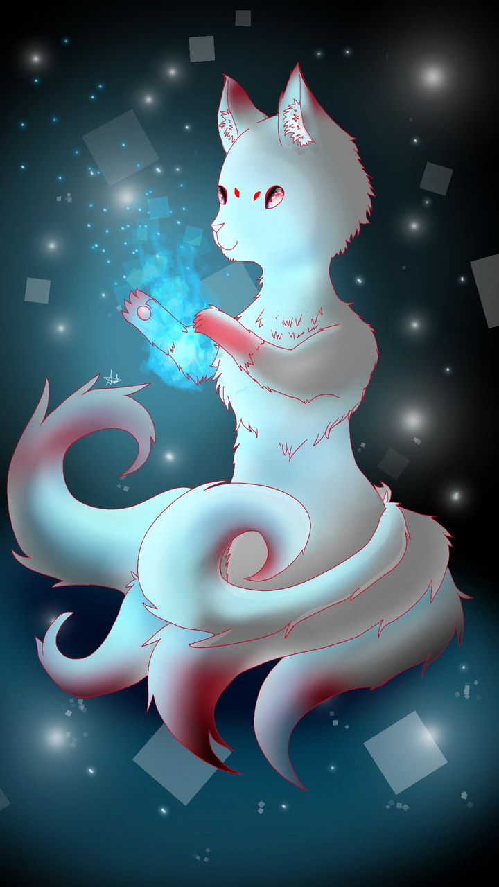 I made a juvenile Kitsune :3 #fridayswithsketch #kitsune #fire #fox #blue#MyMythology edit:thx :D