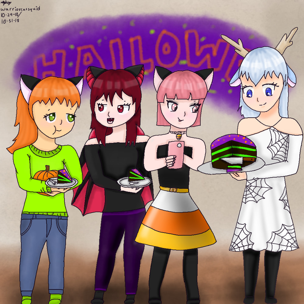 #Slice @sonysketch #Inktober2018 #inktober i decided to draw some of my ocs in halloween outfits, and sharing aome slices of cake! 😁 i cant believe inktober is over! Happy halloween everyone! 👻 