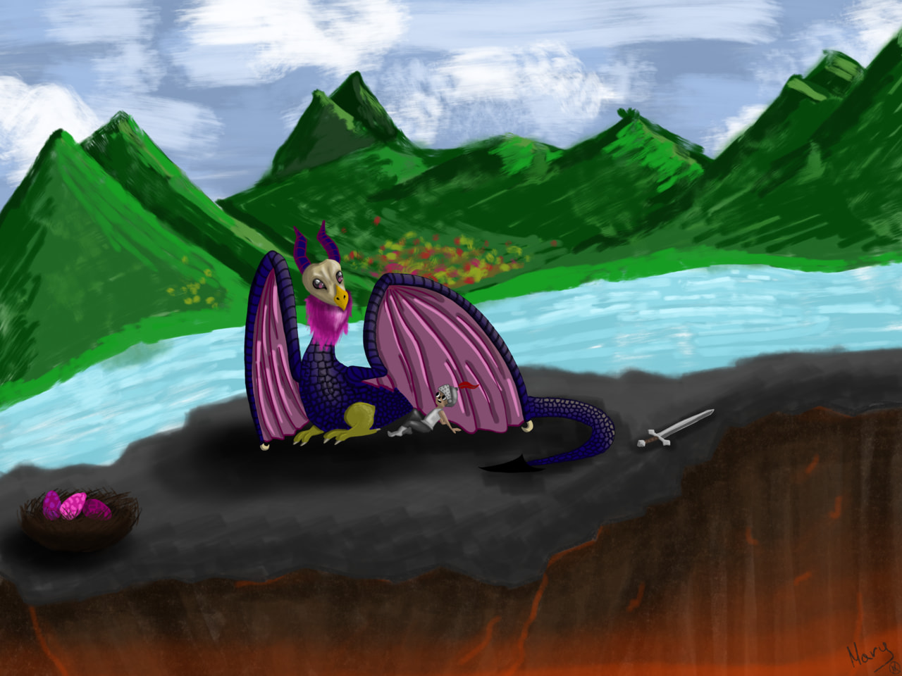 Inktober day 13: #inktober #inktober #guarded #dragon #ADVENTURE #mountains #river 