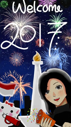 "Happy New Year" pawesome people~ 😉👏🎆🎊🎉 *from me and #indonesia* i wish 2017 gonna bring good luck to all of you~ #dailydecember #happynewyear *sorry i keep off from sketch. My wifi is off and..dont ask why*