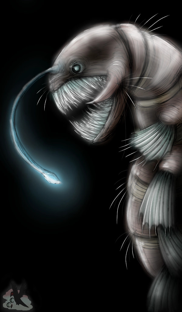 aAck this took so long to make :P its my fave fusion ❤ and it's a centipede and a anglerfish mix :D #specieschallenge #fridayswithsketch #spoopy #anglerfish #centipede #dark #SeaMonster #scary #glowing