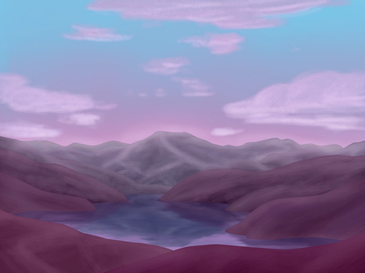 late pastel sunset of some mountains and a lake, this is easily the most complicated and ambitious landscape drawing i've done hfhgghgjghgjd #fridayswithsketch #naturechallenge #sonysketch #100PercentSketch #landscape #pastel #sunset