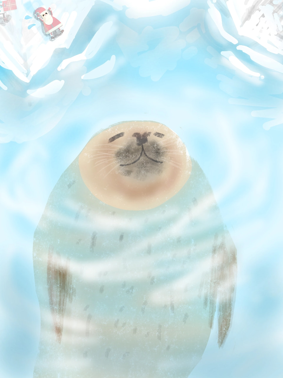 #sonysketch #myart #wintercreature #fridayswithsketch  温泉浸かってるんじゃないんです😁たて泳ぎしてるんです😀ごまふアザラシ