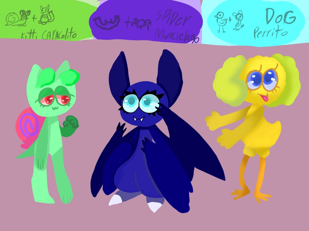 #fusionchallenge #fridayswithsketch #caracol #gato #murcielago #araña #pato #perro ♡<♡ mis bebes