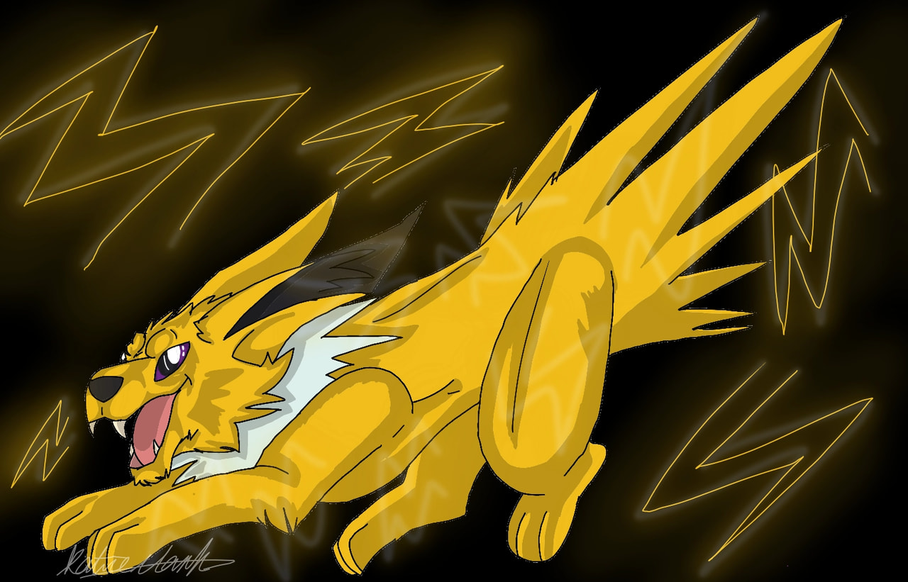 today for #Inktober2018,  is jolt. It reminded me a lot of jolteon so I drew it :P hope you like ! #Pokèmon #jolteon #jolt #lightning