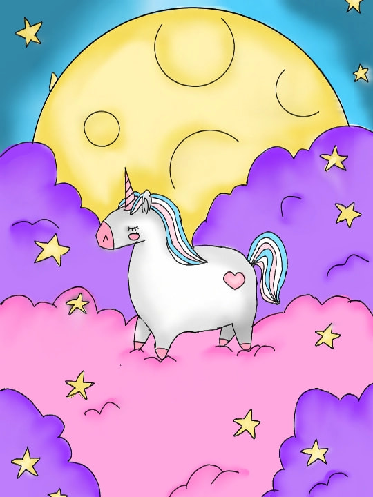 #Junicorn#fridayswithsketch#люблюнабросок#Еденорожка#люблюЕдинорогов#ЗвездноеНебо#фиолетовые#розовые#облока#ЛюблюВасМоиДорогие