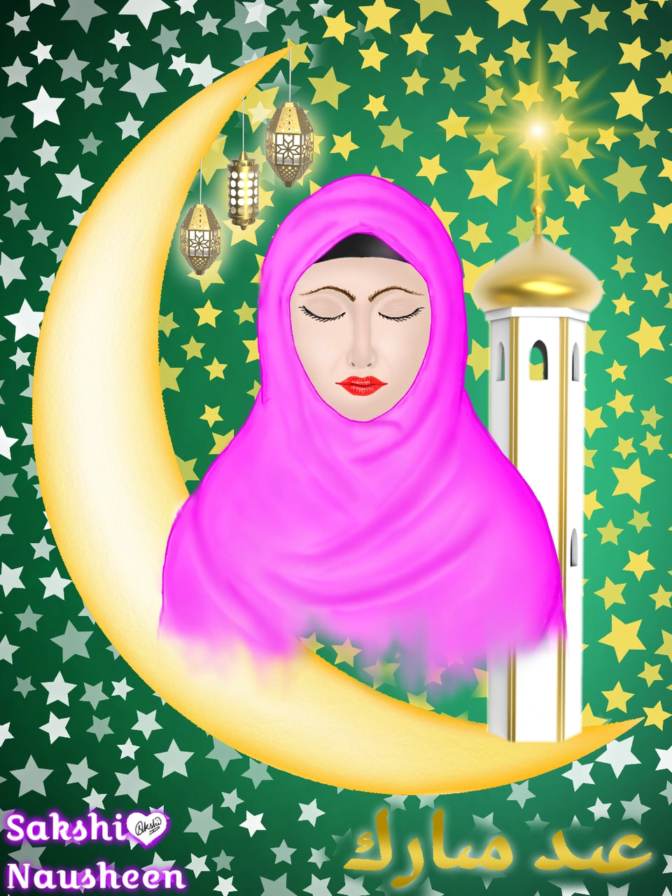 May GOD bless you with a joyous, healthy and peaceful EID. Gift for my dearest friend "Nausheen". Happy ramadan and eid to all of you😄 #sdarts #sdgift #digital #art #SonySketch #mygift  EDIT: FEATURED!!!
