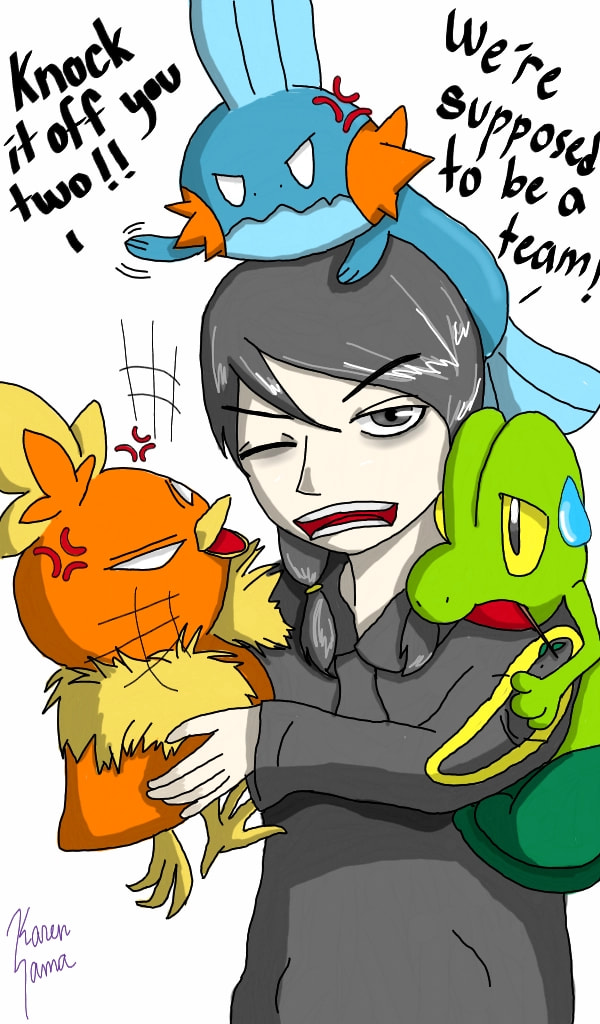 #myfavgame is definitely pokemon 'Emerald' and gen 3 is the only time i liked all the starters #fridayswithsketch #pokemon #fanart #mudkip #torchic #treecko #karensama