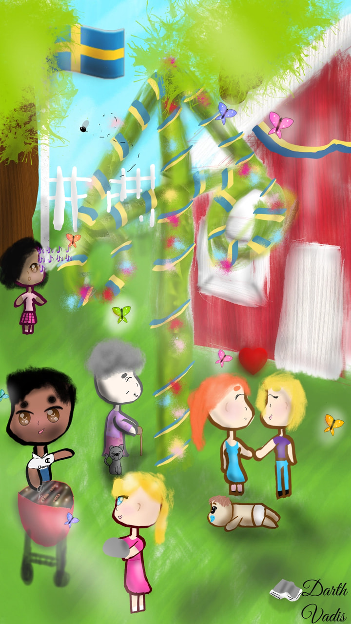 Omg this took me sooo long😑 But I'm so proud of it😍 When I think Sweden I think of midsummer. We dance around a pole of leaves and flowers. Eat strawberrys and fish together with your family. #mycountry #SWEDEN #summer #chibi #family #celebrate
