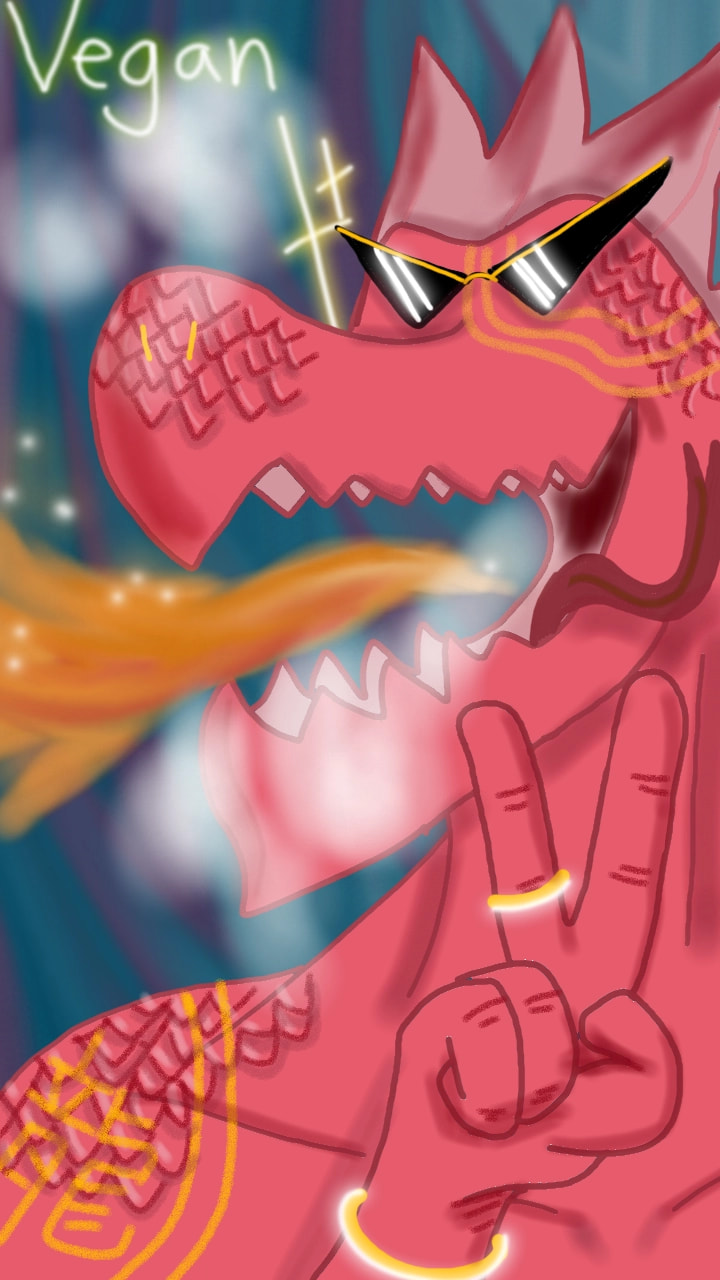 This is a vegan dragon! He likes strawberry pudding and cherry donuts just like me!🤣🍒🍓✨ #mydragon #vegan #veganlover