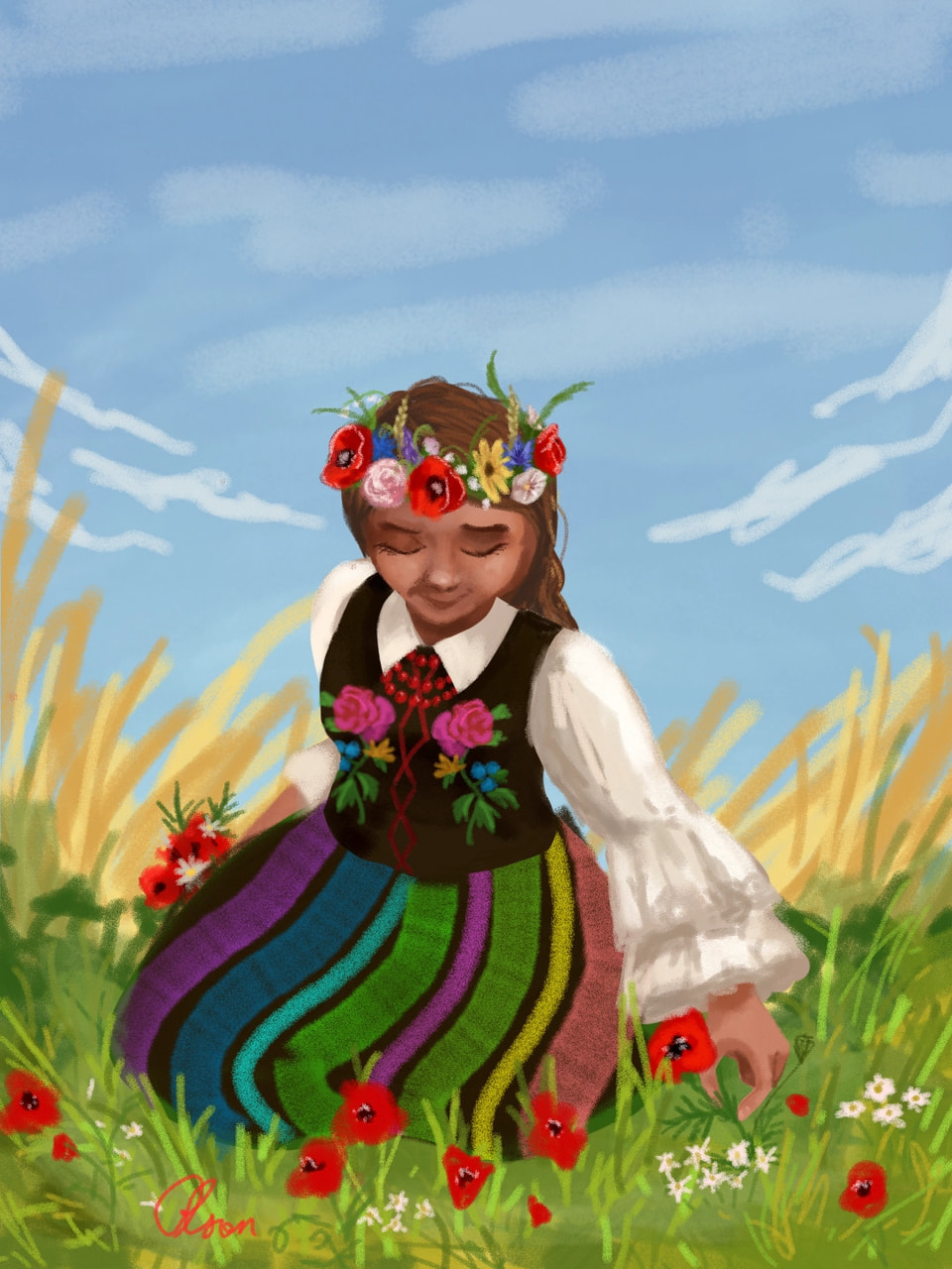 Its a girl in traditional polish folkore dress from Łowicz area, picking flowers in color of our flag, which is white and red :) guys im also looking for friends #mycountry #fridayswithsketch #sonysketch #poland