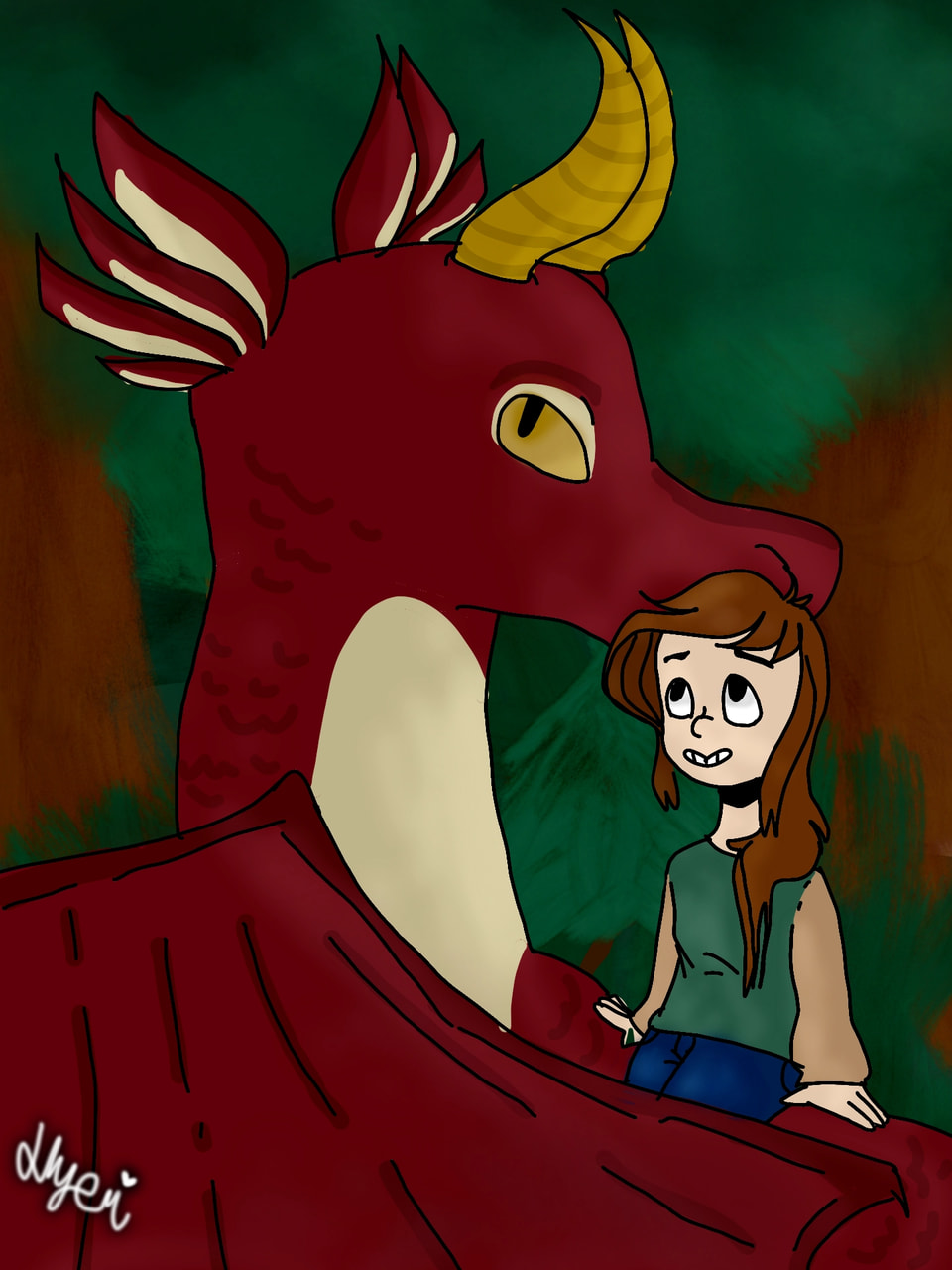 A girl protected by her dragon friend! #guarded #inktober2018 Edit: thank you for the feature!