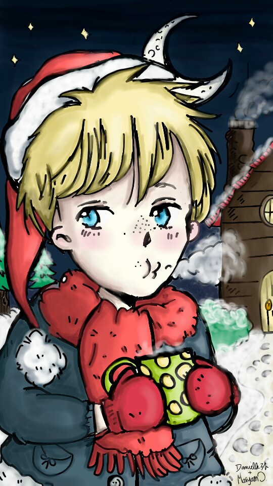 ❄#Collab with ‪@Maryam‬ (line art done by Maryam)😁 #winter's almost here😥⛄! (I wish I discovered this collab sooner!😅) #inktober2016 link in comments~! #anime #boy✌❄