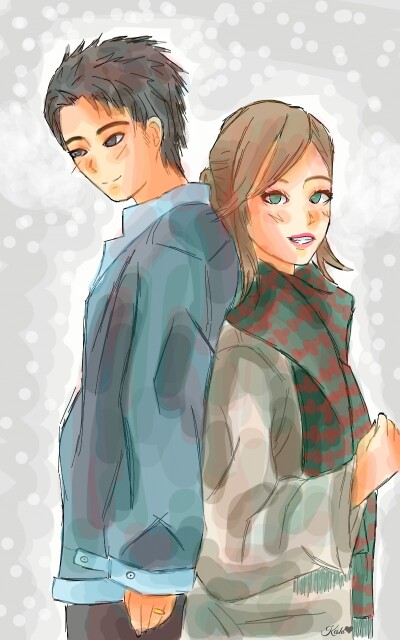 *roulement de tambour....*TADAAAAM!!! Et voilà un nouveau dessin! (*´▽`*) aujourd'hui c'est un couple!❤ils sont pas trop mignons? (❤ω❤) (elle est pas trop belle l'écharpe de la fille?) #couple #Love #belleécharpe!