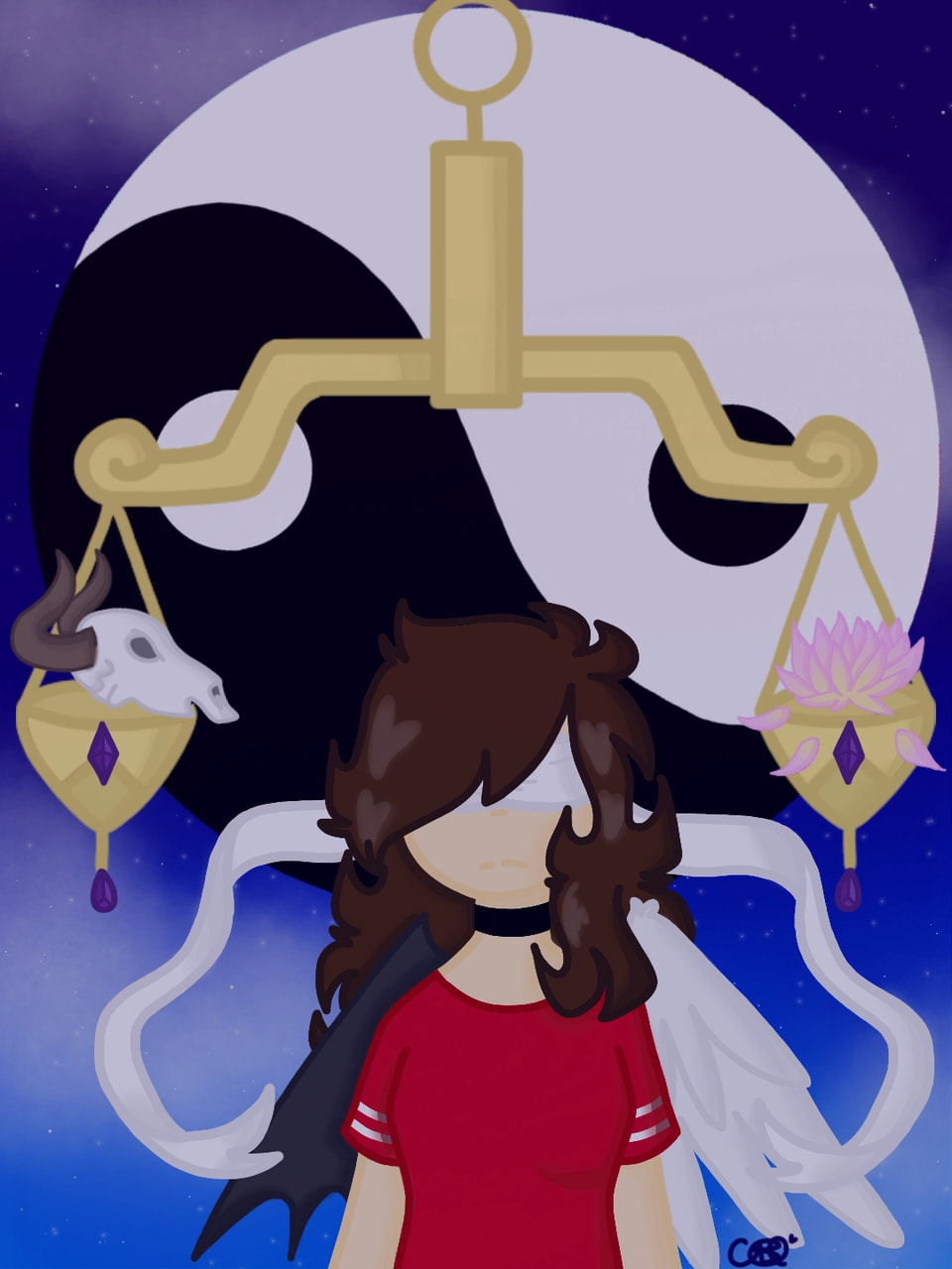My zodiac sign is libra ^^♎the scale and the Ying yang represents harmony and balance :D #fridayswithsketch #zodiacchallenge #LIBRA #yingyang #scales #wings #girl #Persona #me